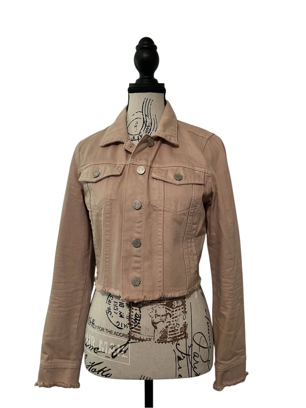 Charlotte Russe Refuge Coat Jacket Vintage Y2K Pink Tan Cropped Hem Indie Grunge